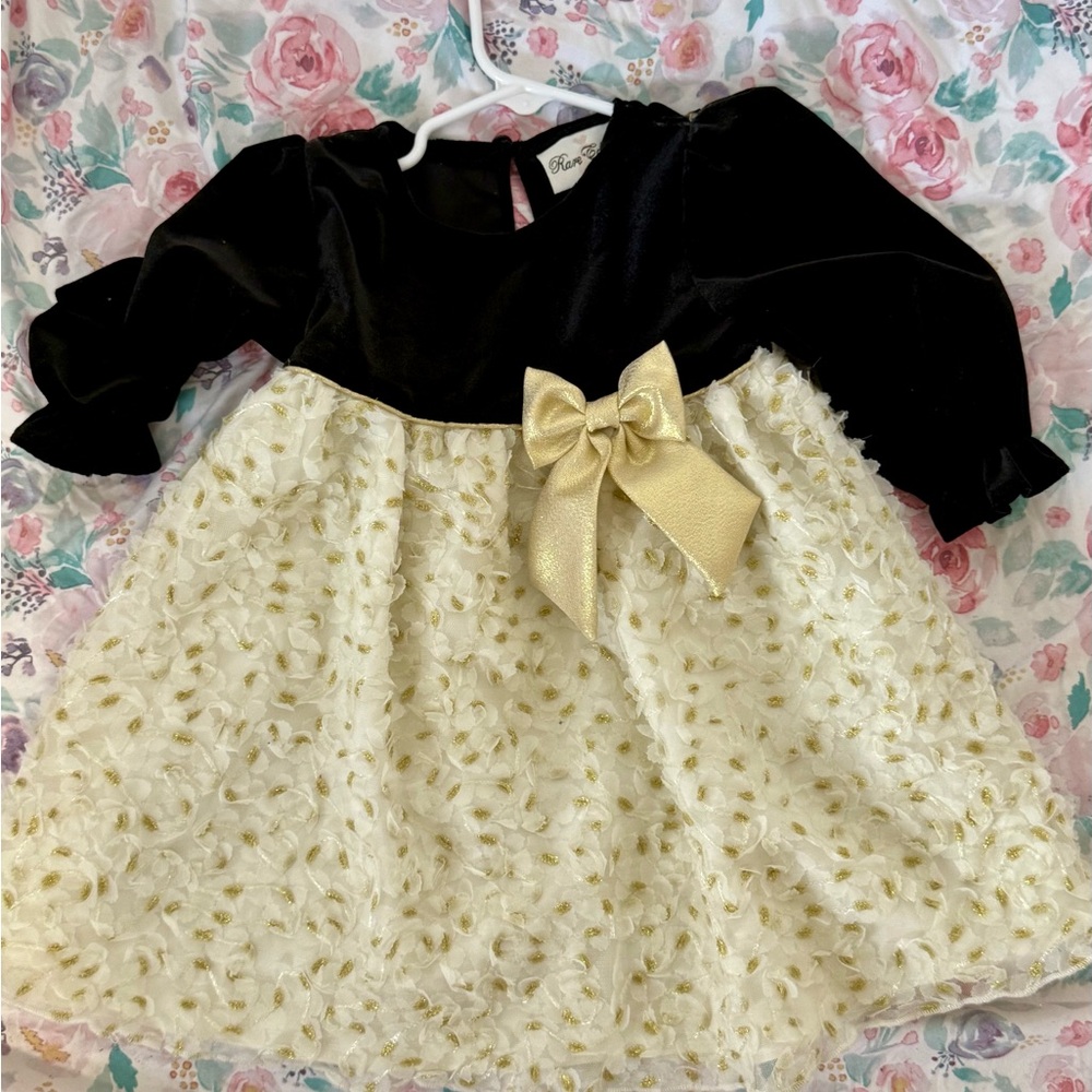 Rare Editions Black and Cream Bishop Sleeve Sundress
